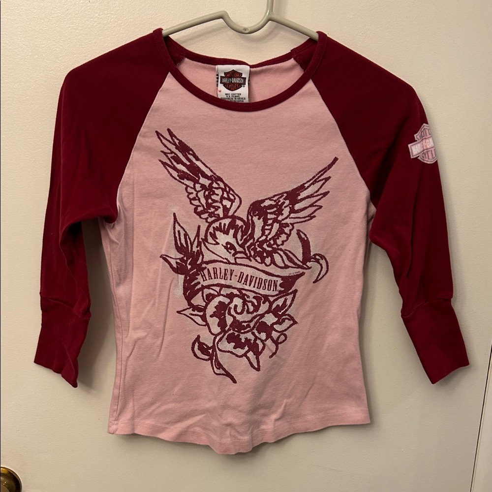 Harley-Davidson Shirt Pink and Maroon Medium Vintage